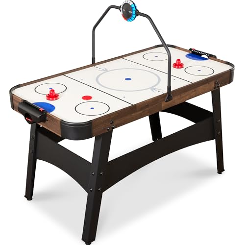 Best Choice Products LED 54 Inch Air Hockey Game Table w/Light-up Scoreboard, Powerful Motor, AC Outlet. Includes 2 Pucks, 2 Pushers - color: Walnut