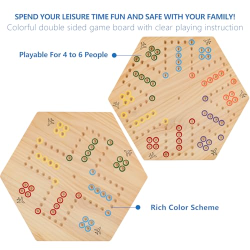 Wahoo Marble Board Game - Extra Large 23.6 Inches Game Board for 4 and 6 Players, Classic Family Fun with 30 Marbles, 6 Dice, Storage Bag & Gift Box, Bright Colors. (Extra Large, Log) - color: Extra Large, Log