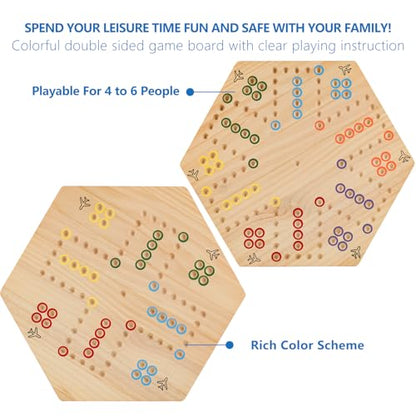 Wahoo Marble Board Game - Extra Large 23.6 Inches Game Board for 4 and 6 Players, Classic Family Fun with 30 Marbles, 6 Dice, Storage Bag & Gift Box, Bright Colors. (Extra Large, Log) - color: Extra Large, Log