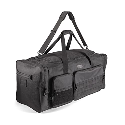 Fitdom 130L 36" Heavy Duty Extra Large Sports Gym Equipment Travel Duffle Bag W/Adjustable Shoulder Strap & 7 Compartments. Perfect for Soccer Baseball Basketball Hockey Football, Team Coaches & More - color: Black