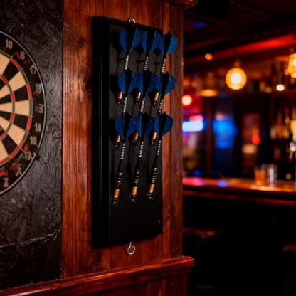 Darts Holder Wall Mounted Displays: Suit for 12 Steel/Soft Tip Darts,with Metal Hook & Storage Bag