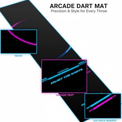 Dart Mat, 118.1 in High-Performance, 13.4 in Comfortable Foothold, Safe Distance with Anti-Slip Backing, Easy to Maintain Polyester Fabric, Arcade Style, Protect Floors