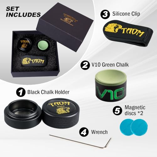 TAOM Upgrade Pool Chalk Holder Round Shaped Practical Tool Billiards Accessories Magnetic Mini Chalk Tip Case Container Round Box Billiards,Cue Tip Tool Scuffer Shaper - color: 1-Gift Set-Black with V10 Green