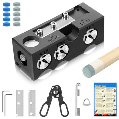 11-in-1 Pool Cue Tip Replacement Kit, Cue Tip Shaping Tool, Professional Cue Tip Repair Accessories, Suitable for tip Replacement and Shaping in Home, bar, Club, or Tournament Settings
