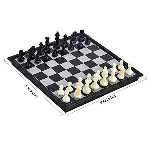 Chess Set with Folding Magnetic Travel Games Board and 2 Extra Queens for Kids and Adults