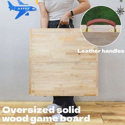 Lawn Outdoor Family Game Wooden Breton Palet Board Game Solid Wood Gaming Board Cornhole Board with 12 Metal Discs Palet Breton Game Set Backyard Games (Log)
