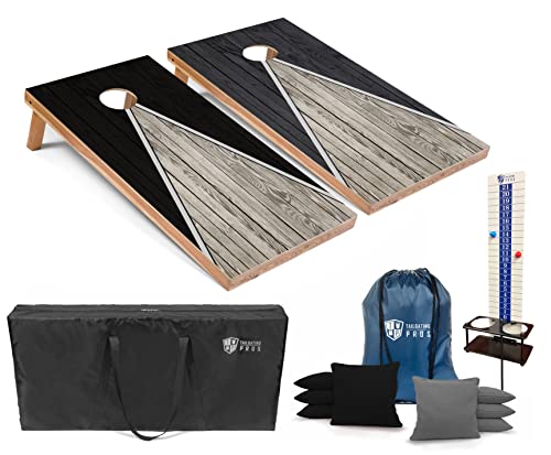 Tailgating Pros Pyramid Cornhole Board Set: Score Keeper, Bean Bags, and Carrying Case- 4'x2' Regulation Corn Hole Toss Game - color: Black/Grey