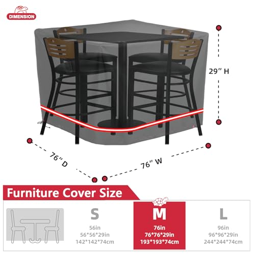 Turtle Life Patio Furniture Sets Cover, Heavy Duty Square Durable Waterproof Outdoor UV Resistant Anti-Fading Dining Table Chairs Furniture Cover, Black, 76"Lx76"W x 29"H - size: 76"Lx76"Wx29"H