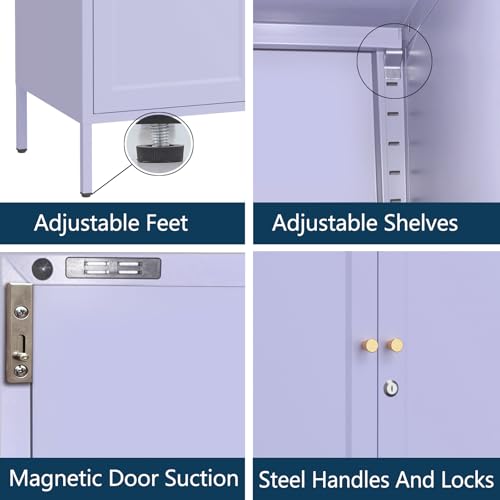 Lockable Metal Storage Cabinet Adjustable Shelves Modern Versatile Storage Lockers Home Organization Durable Metal Cabinet Garage Tool Cabinet Purple 36" H X 31.5" W X 13.8" D - color: Purple, style: 36"H-Cabinet-YM