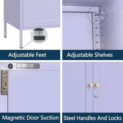 Lockable Metal Storage Cabinet Adjustable Shelves Modern Versatile Storage Lockers Home Organization Durable Metal Cabinet Garage Tool Cabinet Purple 36" H X 31.5" W X 13.8" D - color: Purple, style: 36"H-Cabinet-YM