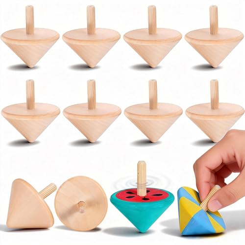 NUOBESTY Wood Spinning Tops for Kids, Unfinished Wooden Gyroscope Toys Spin Tops Montessori Toys for DIY Crafts, Birthday Party Favors, Family Game (12 Pieces)
