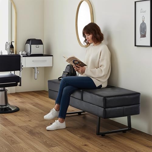 BarberPub Waiting Room Chairs, Heavy Duty Office Guest Reception Bench, Faux Leather Upholstered Lobby Chairs for Salon, Conference Room 7008 (Black) - color: Black