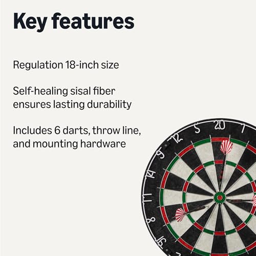 Amazon Basics Dartboard for Adults, Regulation Size, with Steel Tip Darts