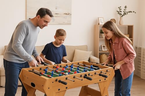 3-in-1 Game Table with Rotating Design, Including Billiards, Table Football, and air Hockey Table, for Indoor Entertainment Center - color: Wood color