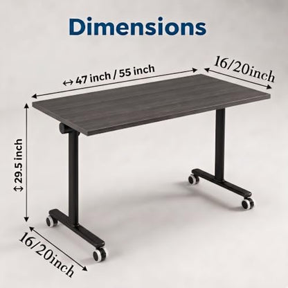 Folding Conference Table with Wheels, Mobile Flip-Top Training Table, Modular Space-Saving Meeting Table for Office, Classroom, Seminar, Library (10, Gray, 55IN) - color: Grey, size: 55IN