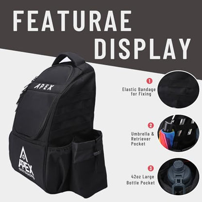 Disc Golf Bag, Large Disc Golf Backpack Holds Over 21 Discs, Durable & Lightweight with Multiple Storage Pockets - color: Black