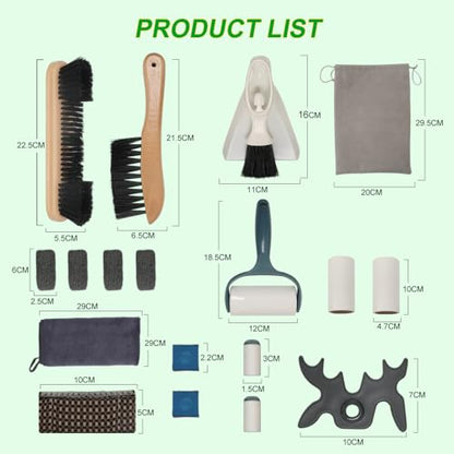 CONLI 19 Pcs Pool Table Cleaning Kit- Complete Billiard Accessories Set with Pool Table Brush for Felt, Rail Brush, Cue Shine Polisher, Chalk, Tip, Duster, Broom Storage Bag for Professional Home Care