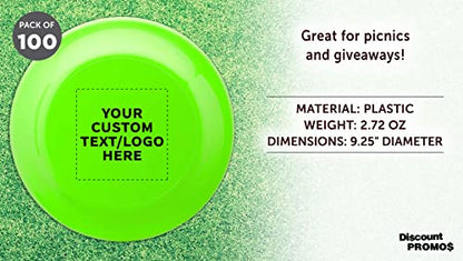DISCOUNT PROMOS Frisbee Flying Discs in Bulk, 9.25 in. Fun Family Beach Game - color: - Custom - Neon Green, size: 100 flying discs