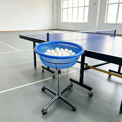 TNZMART Ping Pong Pickleball Ball Holder, Height Adjustable Ping Pong Storage Basket, Portable Table Tennis Ball Container with Wheels for Training, Practice