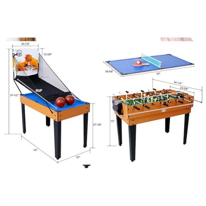 5-in-1 Multi Game Table, 43 Inch Indoor Sports Arcade Table with Foosball, Pool Billiards, Table Tennis, Push Hockey & Basketball, Complete Accessories Included for Kids, Teens & Family Game Ro