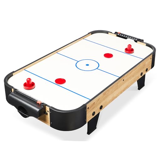 Best Choice Products Portable Tabletop Air Hockey Table for Game Room w/ 100V Motor, Electric Fan, 2 Strikers, 2 Pucks - color: Natural