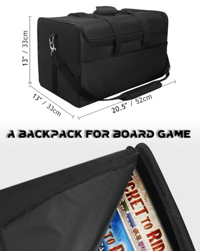 Board Game Bag- Water-Resistant Oxford Fabric with Convertible Handheld Design, 20.5" L x 13" W x 13" H, Includes 3 Elastic Box Bands