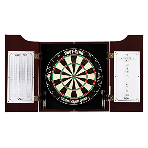 Viper Hudson Solid Wood Cabinet for Sisal/Bristle Steel Tip Dartboard with Dry Erase Scoreboard and Out-Chart, Mahogany Finish