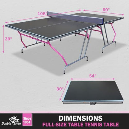 Outdoor Table Tennis Table, 8×4 Ft Foldable & Portable Ping Pong Table Set with 2 Table Tennis Paddles, 3 Balls and Net All Weather Aluminum Ping Pong Table