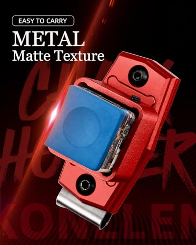 KONLLEN Magnetic Pool Chalk Holder Aluminum Alloy Belt Clip | Portable design, durable metal construction, quick access,metal cue chalk case for pool, snooker and carom - color: Red Chalk Holder+pool chalk