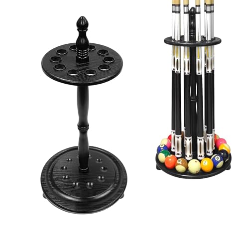 SUPERDIAMOND Pool Stick Holder Floor Stand - Round Billiard Cue Rack Pool Table Accessories Holds 10 Pool Cues Wooden Freestanding Pool Cue Rack for Game Room Billiard Room Decor, Black - size: 10 Cues, style: SU-10-Billiard Cue Racks-black