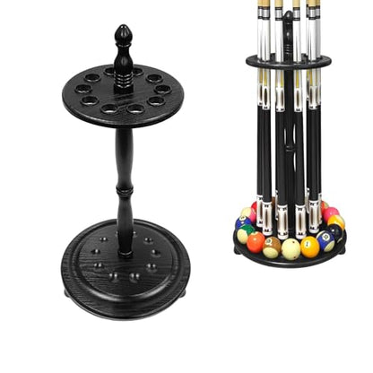 SUPERDIAMOND Pool Stick Holder Floor Stand - Round Billiard Cue Rack Pool Table Accessories Holds 10 Pool Cues Wooden Freestanding Pool Cue Rack for Game Room Billiard Room Decor, Black - size: 10 Cues, style: SU-10-Billiard Cue Racks-black