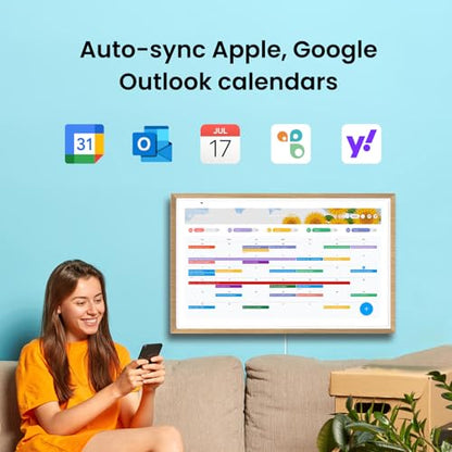 Apolosign 27-inch Digital Calendar & Smart Family Wall Planner, No Subscription, Calendar & Dashboard Dual-Mode System, Shared Touchscreen Display with Calendar Sync, Chore Charts & Family Scheduling Hub, Wall Mount Included (Teak) - color: Teak