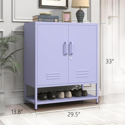 Wide 3-Tier Metal Shoe Storage Cabinet, Multifunctional Household Shoe Organizer with Adjustable Shelves for Home & Entryway Purple 33" H X 29.5" W X 13.8" D - color: Lilac, style: Cabinet-33"H-AP