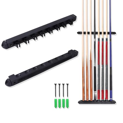 SUPERDIAMOND Pool Cue Rack Wall Mount, 8 Cues Solid Wood Pool Stick Holder, 2-Piece Minimalist Cue Stick Holder & Billiard Cue Racks for Game Room, (Black / 8 Cues) - size: 8 Cues, style: SU-LM-Pool Cue Rack-8cues