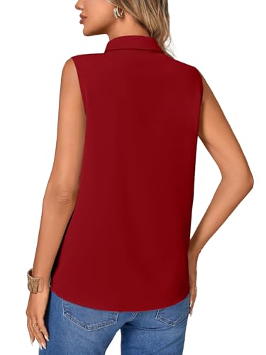 Vrtige Women's Summer Tank Top Button Down Ruffle Front Collar Neck Sleeveless Blouse Shirt Top - color: Wine Red, size: Small