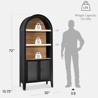 Best Choice Products 72" Tall Arched Pantry Cabinet w/Reeded Doors, 5-Tier Bookshelf, Armoire, Hutch, Bookcase, Storage Cabinet w/Adjustable Shelves, for Dining Room and Livingroom - Black Oak - color: Large - Black Oak