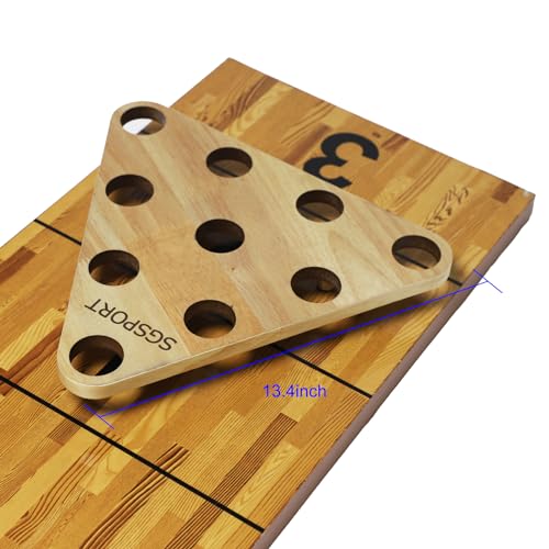 Shuffleboard Bowling Pin Set with 10 Pcs Premium Hardwood Bowling Pins Durabel Triangular Pinsetter Resin Bowling Ball and Carrying Bag, Fun for Shuffleboard Games - color: Nature-Red
