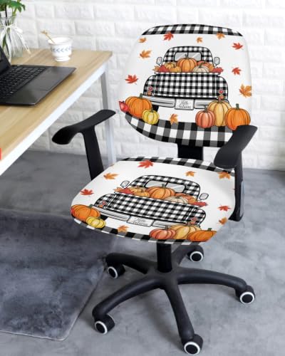 Savannan Office Chair Cover, Black White Checkered Farmhouse Truck Protective Stretch Elastic Universal Cover for Desk Task Chair,Computer Rotating Chair 1 Pcs Autumn Pumpkin Leaf