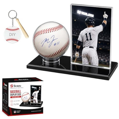 Baseball Display Case for Ball and Cards,1/2/3Pcs Clear Acrylic Tabletop Single Baseball Display Holder with Light UV Resistance, Black Base Display Stand for Sport Memorabilia (1Pack)