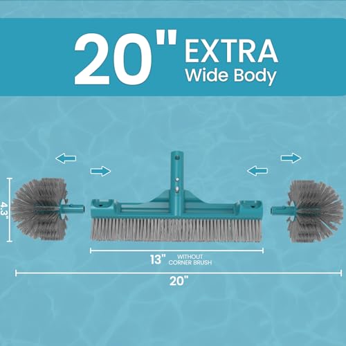 20” Pool Brush Head with Round Ends, Nylon Bristles, Extra Wide Plastic Pool Scrubber Brush for Cleaning Swimming Pool Walls, Steps & Corners Faster, Safe for Vinyl Liner(No Pole) - size: 20" Pool Brush