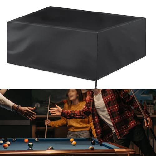 Oxford Cloth Billiard Pool Table Cover Waterproof Protective Dust Cover With Drawstring, For 8/9 Ft Tables Stitched Black Silver 210D(215x125x14CM)