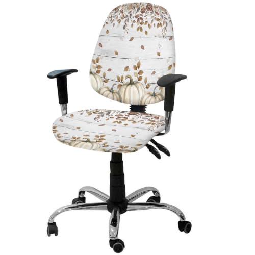 Savannan Office Chair Cover, Retro Fall Pumpkin Plant Rose Flower Protective Stretch Elastic Universal Cover for Desk Task Chair,Computer Rotating Chair 1 Pcs Gray Wooden