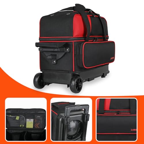 LARIPOP 2 Ball Bowling Roller Bag, Wheeled Bag with Shoe Compartment, Telescopic Handle & Padded Protection for Men Women - color: Red