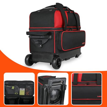 LARIPOP 2 Ball Bowling Roller Bag, Wheeled Bag with Shoe Compartment, Telescopic Handle & Padded Protection for Men Women - color: Red