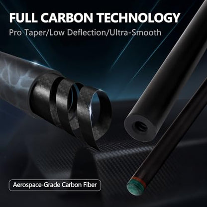 Carbon Fiber Pool Cue Stick, 12.4mm 8-Layer Tip Low Deflection Pool Cue Professional Pool Sticks for Adults with Pro Taper Cue Shaft 3/8 x 8 Joint Pin - color: Blue with Extension