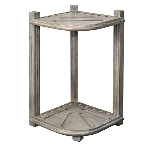 CROWN ME Deluxe Corner Floor Cue Rack, Pool Cue Holder - Smoky Finish, Solid Hardwood, Holds 10 Cues, 16.5-in W x 16.5-in D x 28-in H