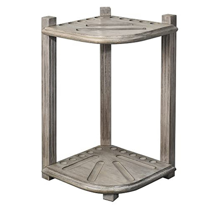 CROWN ME Deluxe Corner Floor Cue Rack, Pool Cue Holder - Smoky Finish, Solid Hardwood, Holds 10 Cues, 16.5-in W x 16.5-in D x 28-in H