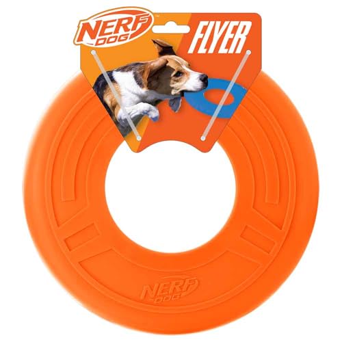 Nerf Dog Atomic Flyer Outdoor Dog Toy, 10 Inch Flying Disc Dog Fetch Toy, Rubber Dog Toy for Medium Dogs and Large Dogs, Orange - color: Orange, size: 10 Inch