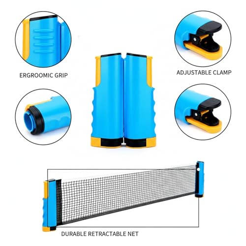 Retractable Table Tennis Net Set, Portable Clip-On Ping Pong Net for Any Flat Surface, Tool-Free Setup with Durable Plastic Construction - color: Yellow
