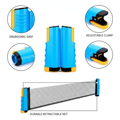 Retractable Table Tennis Net Set, Portable Clip-On Ping Pong Net for Any Flat Surface, Tool-Free Setup with Durable Plastic Construction - color: Yellow